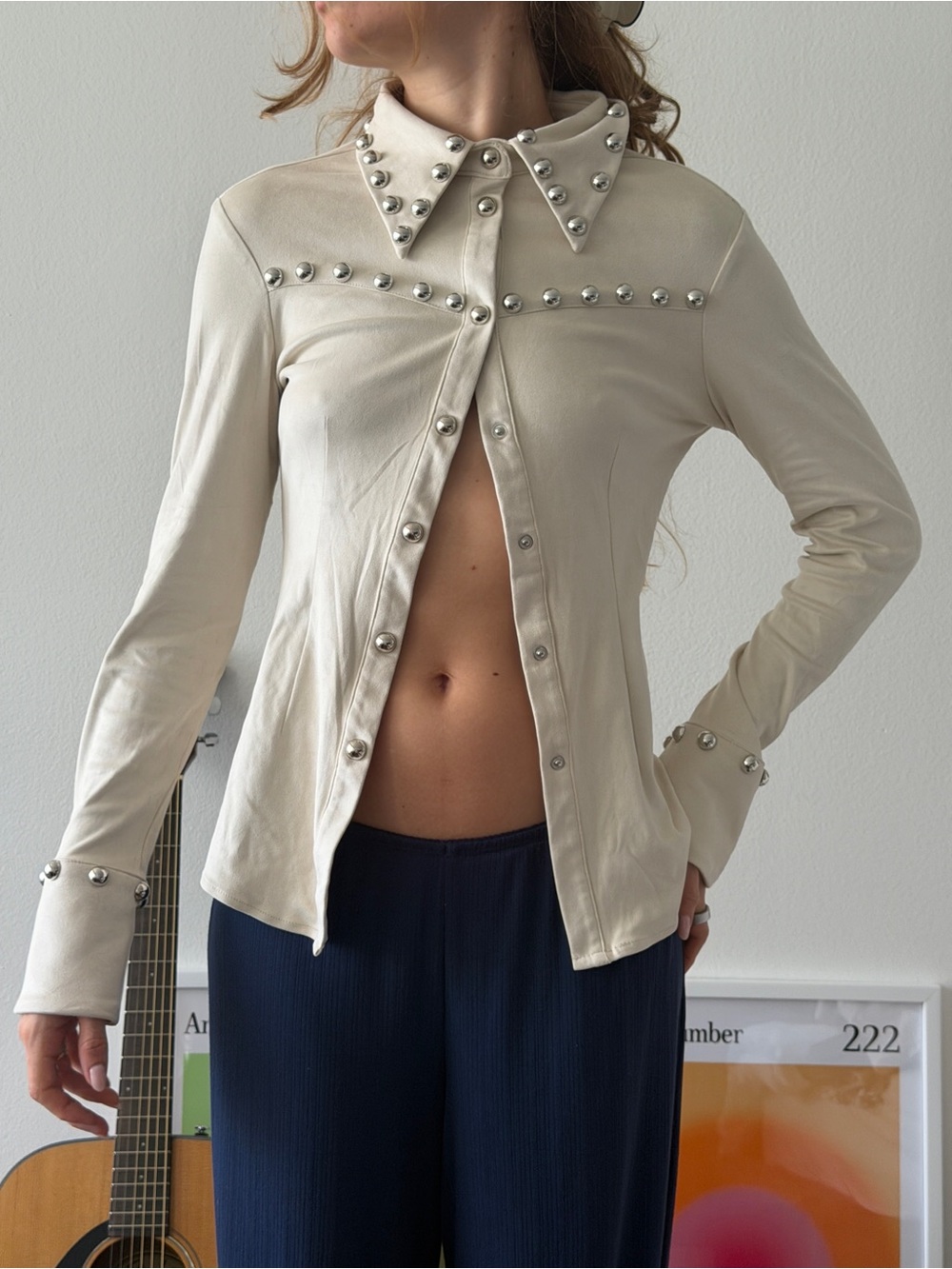 Studded Cream Button-Front Jacket
